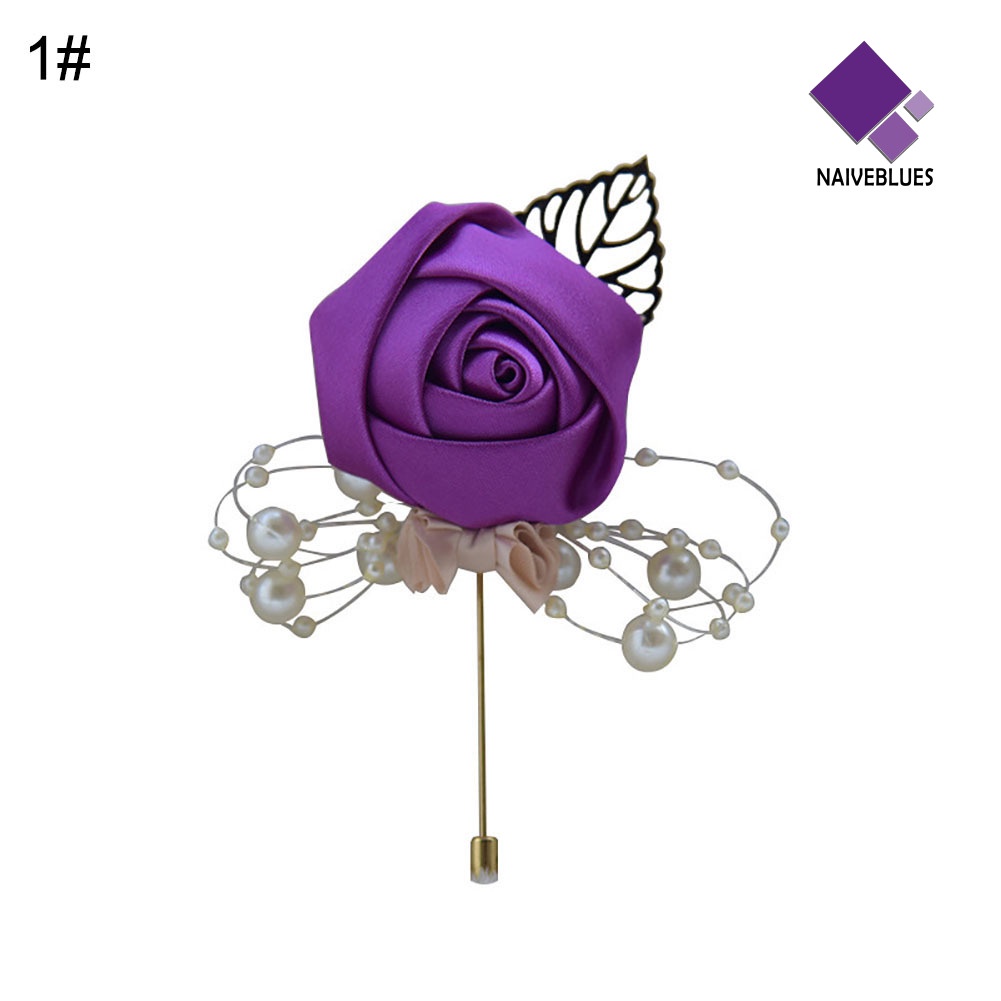 &lt; Naiveblues &gt; Artificial Flower Leaf Boutonniere Korsase Upacara Pernikahan Pengantin Pria Bros