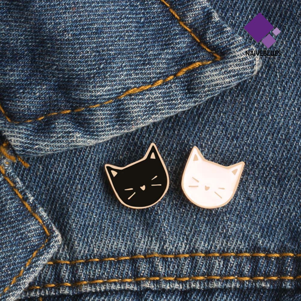 &lt; Naiveblues &gt; 2Pcs/Set Unisex Kartun Kucing Lucu Hewan Bros Jaket Lencana Perhiasan