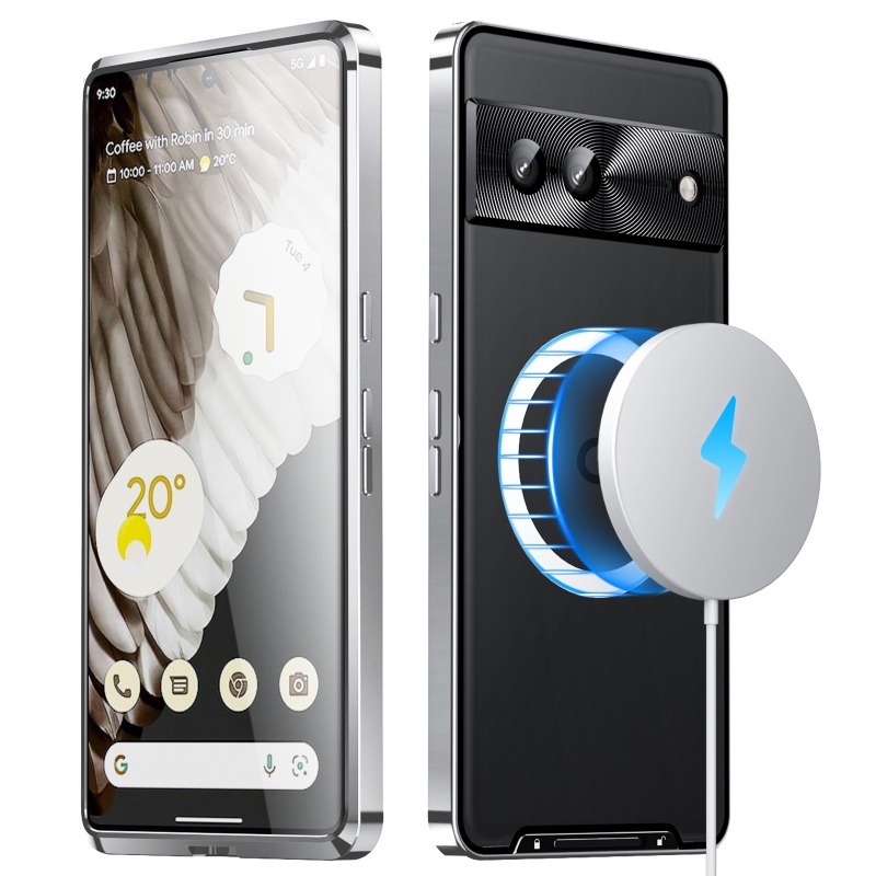 Google7/7pro Bezel Metal+Frosted Akrilik Plat Belakang Magnetik Casing Ponsel Penutup Pelindung Perisai Ajaib Berlaku