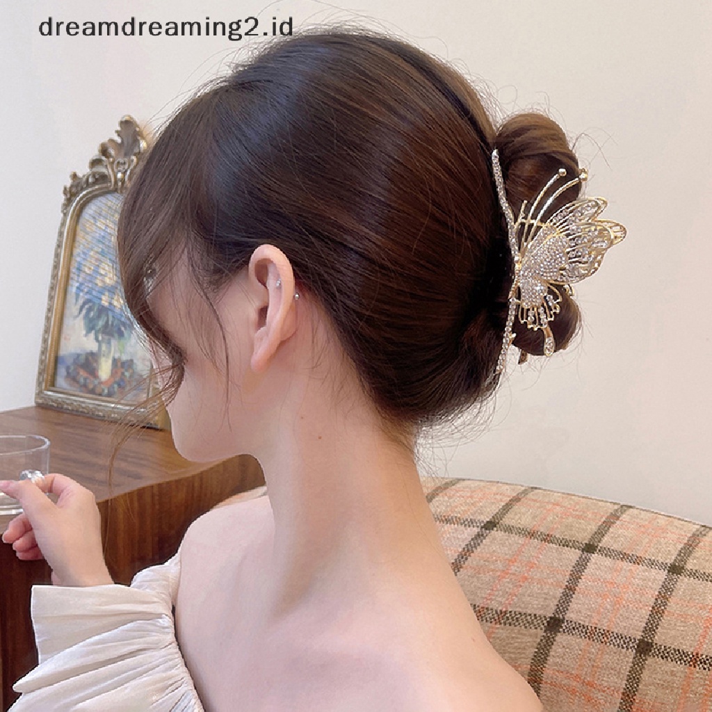 (dream) Retro Fashion Berlian Imitasi Kupu-Kupu Rambut Cakar Wanita Butterfly Hair Clip Untuk Gadis Hiu Rambut Klip Hiasan Kepala Aksesoris Rambut//