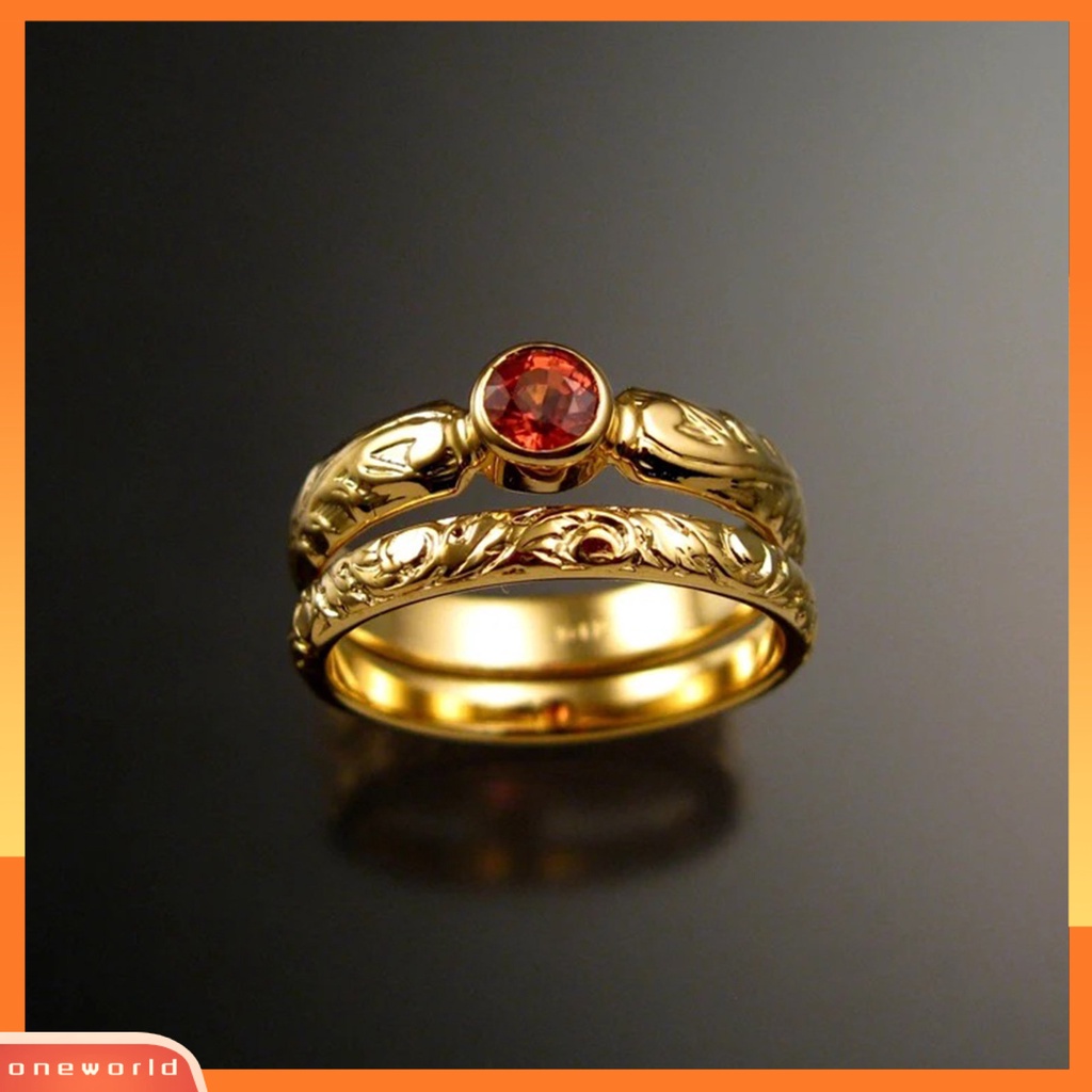 [EONE] 2pcs Cincin Jari Ukiran Permata Imitasi Merah Ladies Geometric Rhinestone Rings Untuk Pernikahan