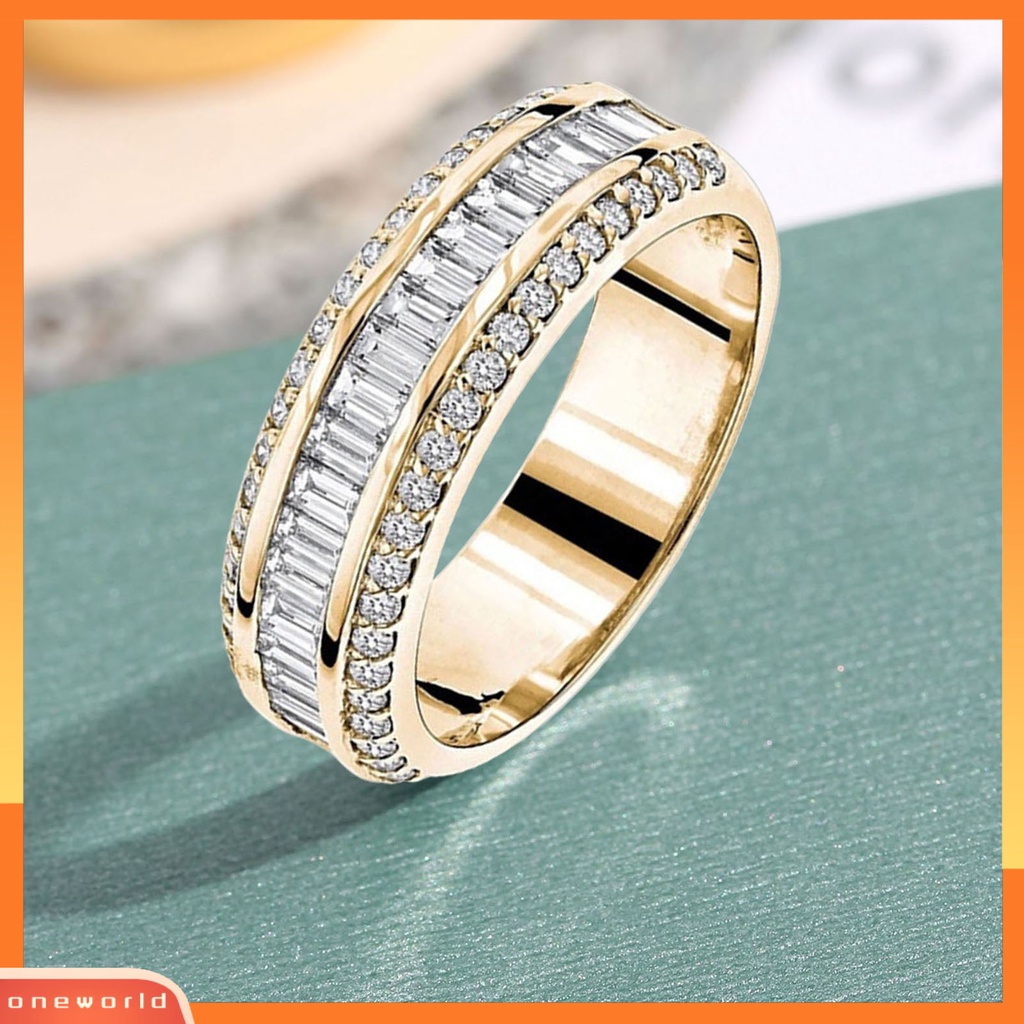 [EONE] Wanita Cincin Sederhana Simetris Berkilau Tiga Baris Berlian Imitasi Knuckle Ring Perhiasan Pengantin