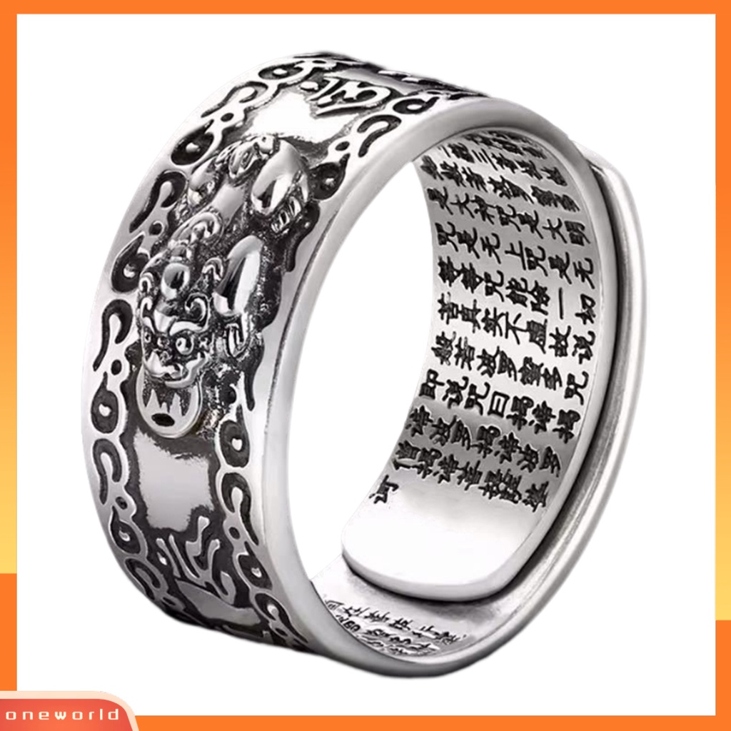 [EONE] Pria Cincin Gaya Retro Ukiran Sutra Karakter Hypoallergenic Adjustable Fashion Jewelry Cincin Jari Hewan Mitos Cina Untuk Pacaran