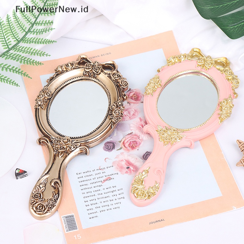 Power Rectangle Hand Hold Cosmetic Makeup Vanity Mirror Cermin Tangan Vintage Kreatif ID