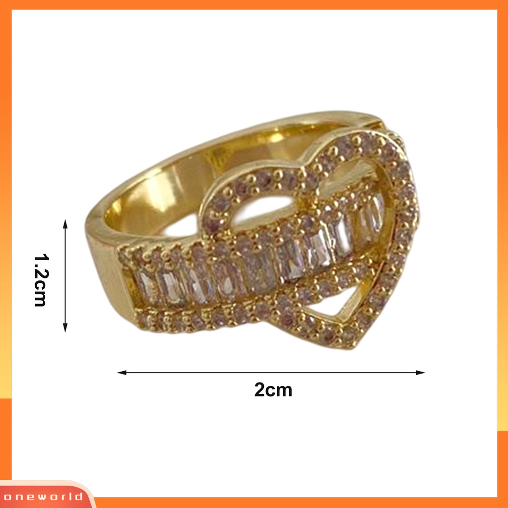 [EONE] Wanita Cincin Temperamen Aesthetic Shiny Cubic Zirconia Hias Berkilau Hadiah Wanita Jantung Jari Cincin Perhiasan Aksesori Busana