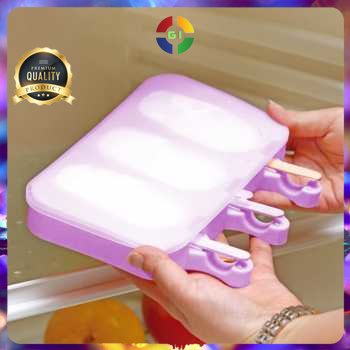 Cetakan Es Krim 3 Hole Silicone Mold Dessert with 50 Popsicle Stick Oval No Color