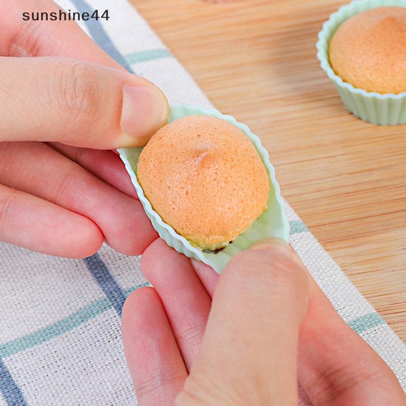 Sunshine 10Pcs/set Cetakan Kue Silikon Berbentuk Bulat Muffin Cup Silicone Mini Cake Cup Alat Dapur Cetakan Kue DIY Cake Decorag Tools ID