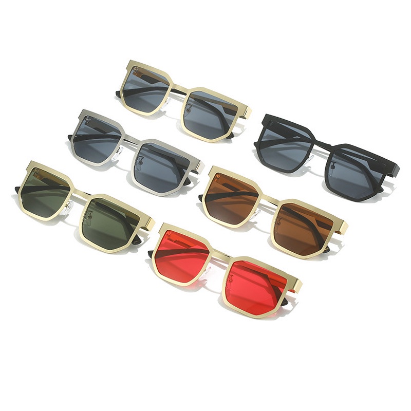 (YUZHU) Kacamata Hitam Poligonal Metal Steel Untuk Wanita Mode Barat Gaya Punk Sunglasses Warna-Warni