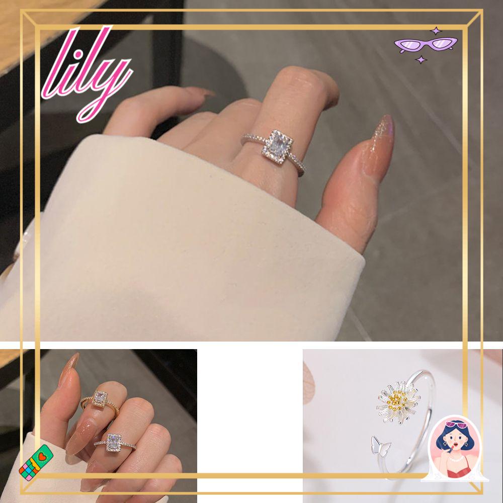 Lily Opening Rings Fashion Klasik Bunga Daisy Persegi Beruntung Pernikahan