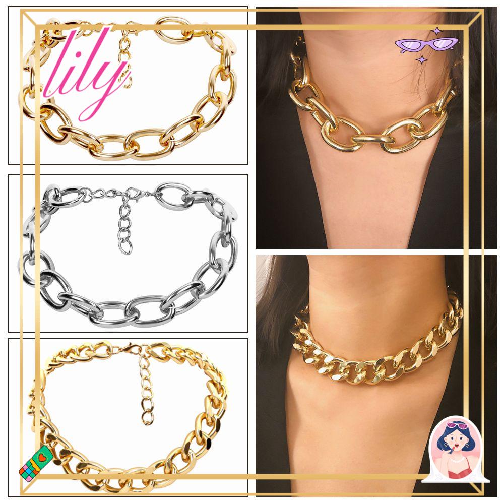 Lily Choker Punk Rantai Kaitan Hip Hop Warna Silver Gold