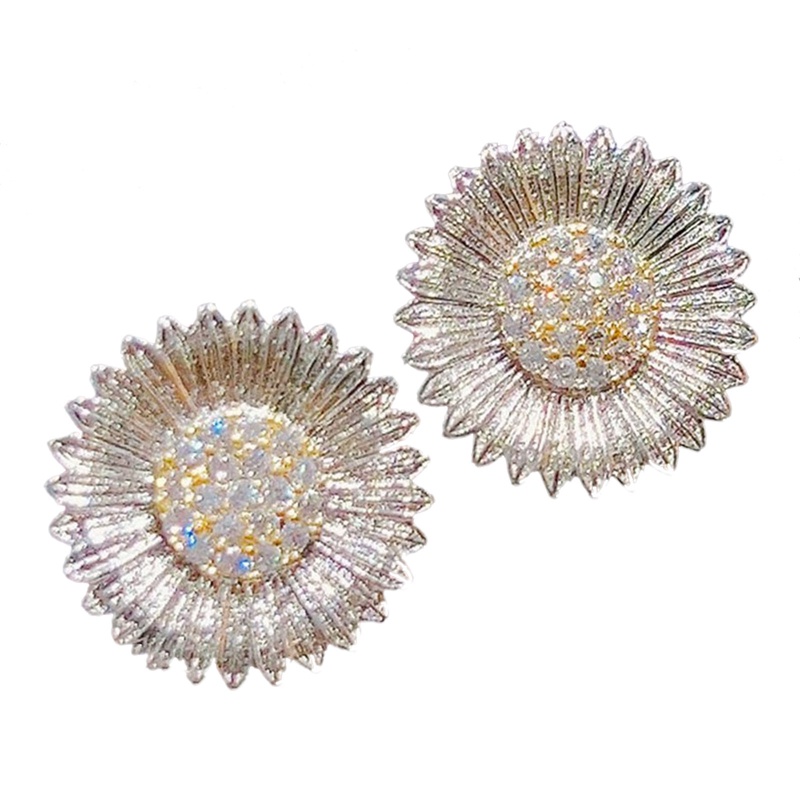 Korea Fashion Sparkly Kristal Daisy Bunga Anting Untuk Wanita Gadis Warna Emas Logam Bunga Matahari Kecil Stud Earrings Perhiasan Pesta