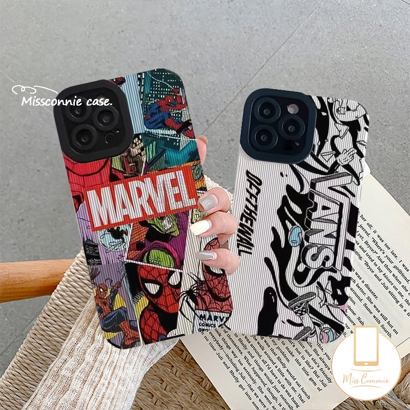 Kartun Anime M.ARVEL Case Kompatibel Untuk iPhone 7Plus 8Plus XR X XS Max11 14 12 13 Pro Max Trendi Merek V.ANS Mewah Tekstur Kulit Lembut Shockproof Back Cover