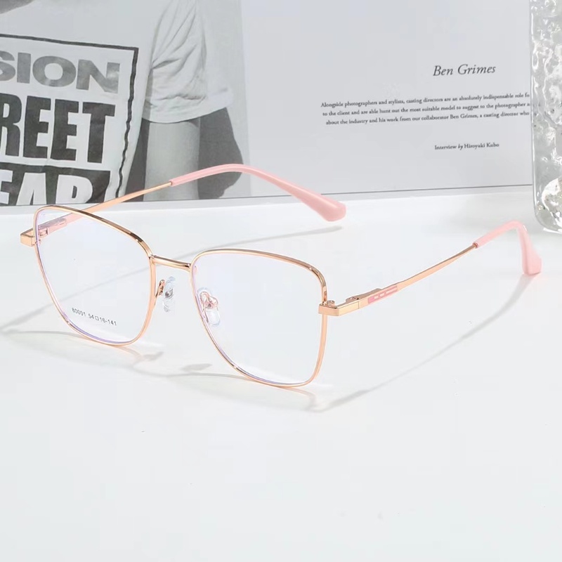 (YUZHU) Vintage Fashion Cat Eye Anti Blue Light Eyeglasses Untuk Wanita Western Fashion Metal Square Colorful Replaceable Lens Eyeglasses