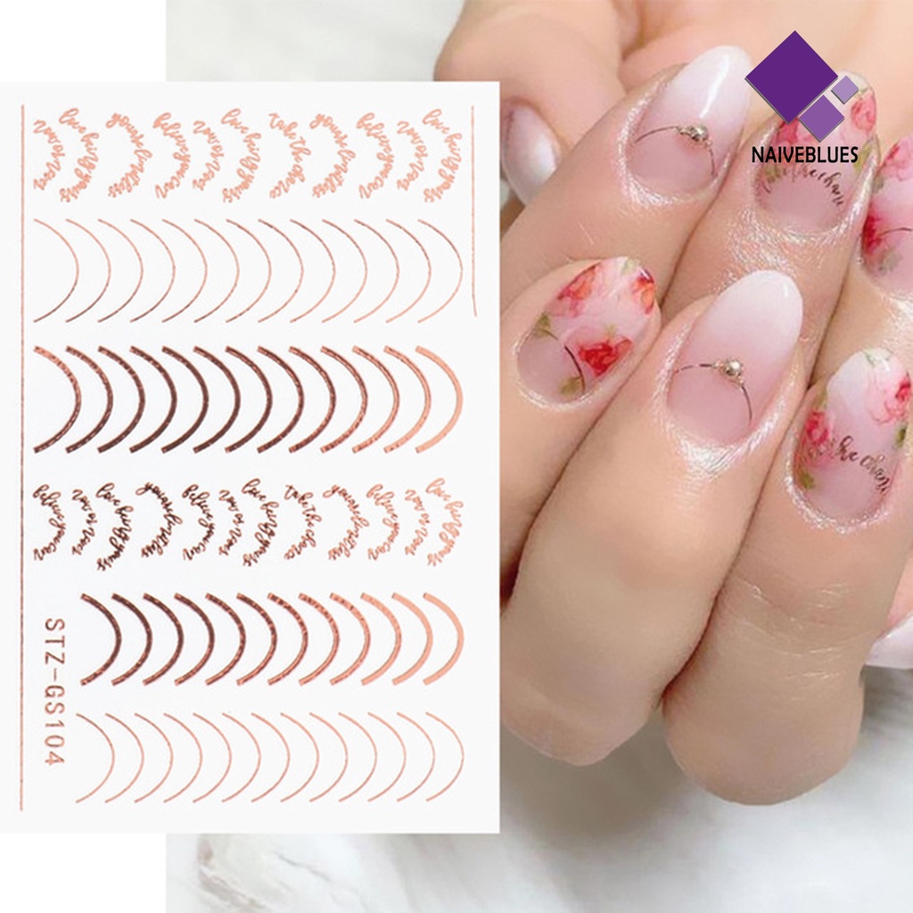 [naiveblues] Strip Kuku Bentuk Setengah Bulan Efek 3D Ultra Rose Gold Striping Desain Manicure