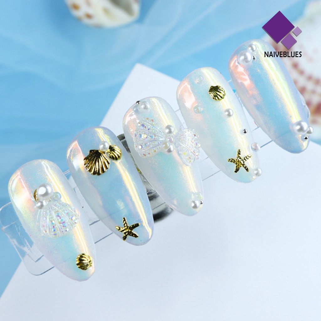 [naiveblues] 30pcs Nail Art Shell Bersinar Tiga Dimensi Glitter Tidak Jatuh Resin Gaya Laut Ornamen Laut Laut