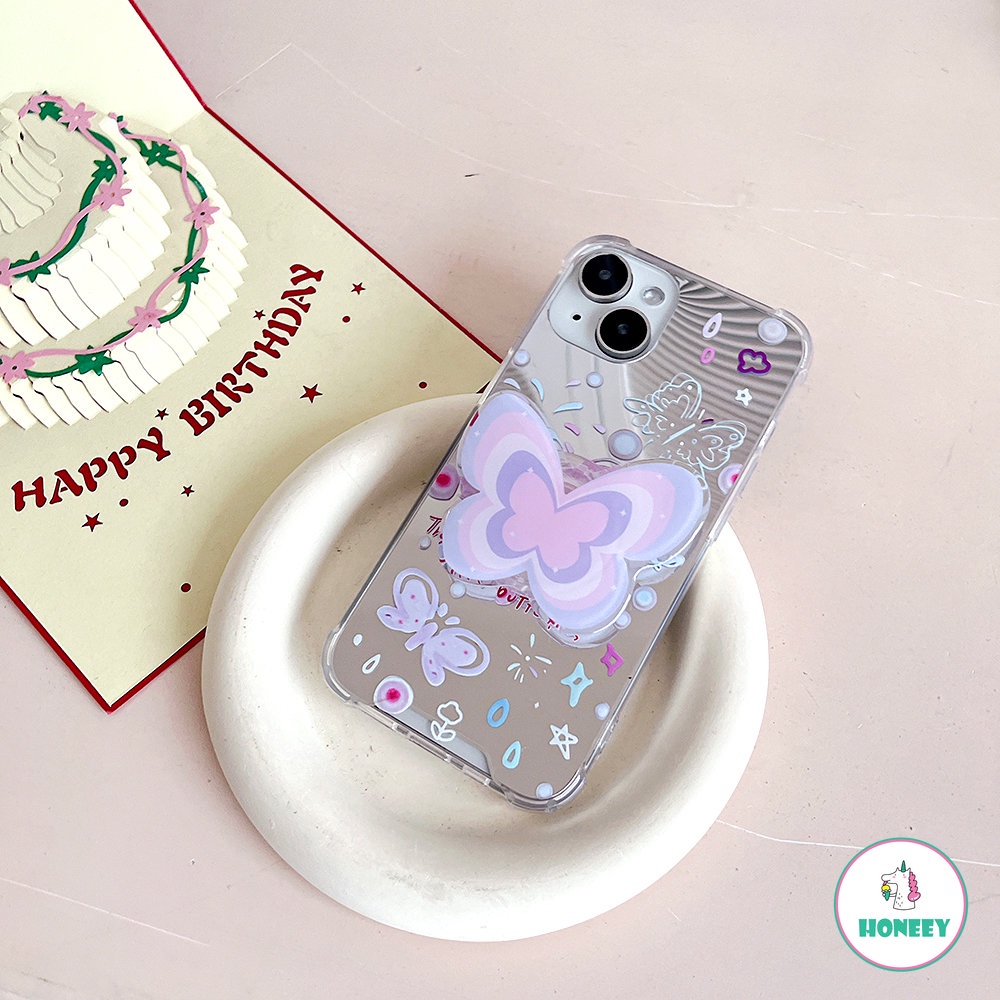 IPHONE Casing Ponsel Motif Planet Kupu-Kupu Cermin Fashion Kompatibel Untuk Iphone11 13 12 14 Pro Max Shockproof Soft Back Cover