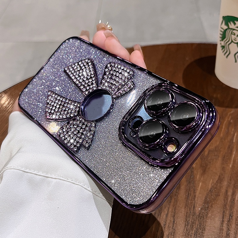 Casing Lensa Proteksi Kamera Mewah iPhone 14 Pro Max14 Plus case Iphone12 13 Pro Max 11 Pro Max aesthetic diamond flowers Dengan logo protection TPU soft back cover