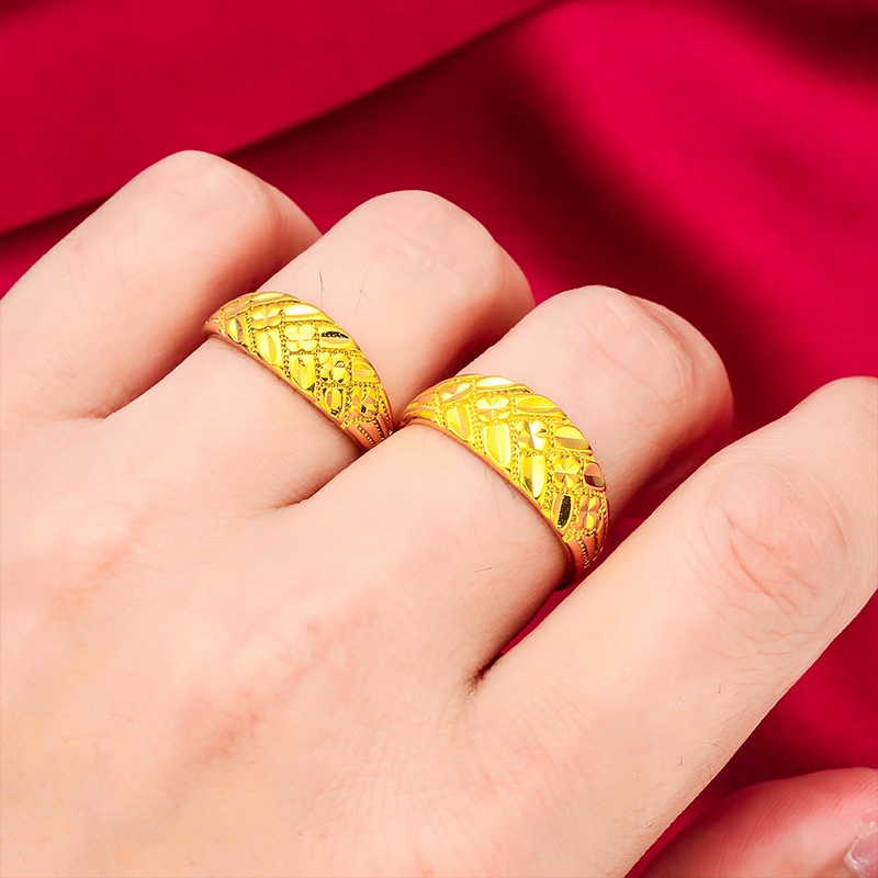 Goldkingdom Aksesoris Perhiasan Fashion Ready Stock Cincin Bergaris Pasangan Pria Dan Wanita Lapis Emas