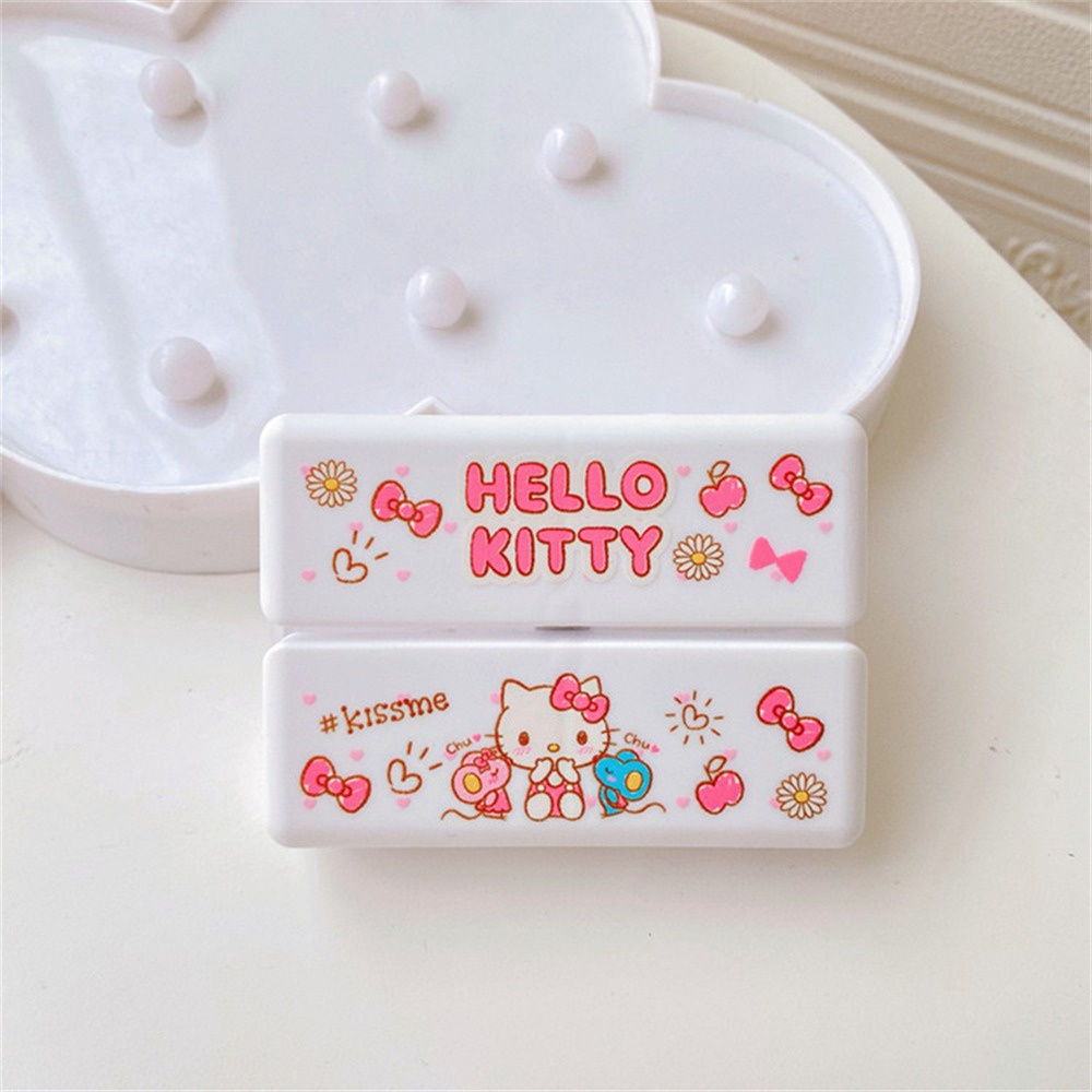 Box Sanrio Kotak Obat Kecil Kuromi My Melody Cinnamoroll Hello Kitty Mini 7-Grid Magnet Sub-Packing Kotak Penyimpanan untuk Minggu Bisnis Sub-Packing