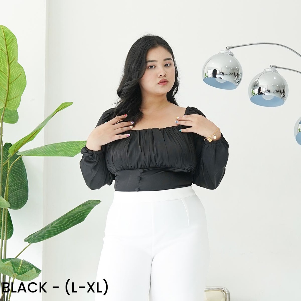 Atasan Lengan Balon Satin Nuna Blouse Top Wanita