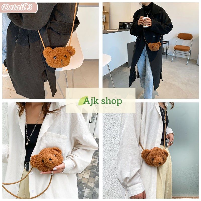 Tas Beruang Selempang Fashion Dewasa &amp; Anak Karakter Bulu Teddy Bear