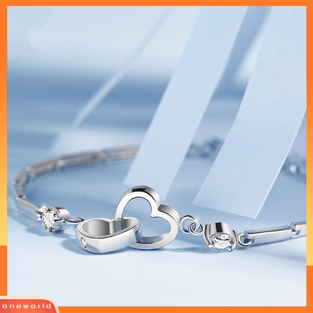 [EONE] Gelang Eye-catching Pengerjaan Halus Tembaga Menawan Wanita Rantai Tangan Hati Ganda Untuk Kekasih