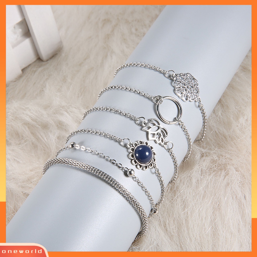 [EONE] 6pcs/set Wanita Gelang Set Bentuk Bunga Hollow Out Perhiasan Multi Bentuk Tangan Rantai Set Untuk Hadiah