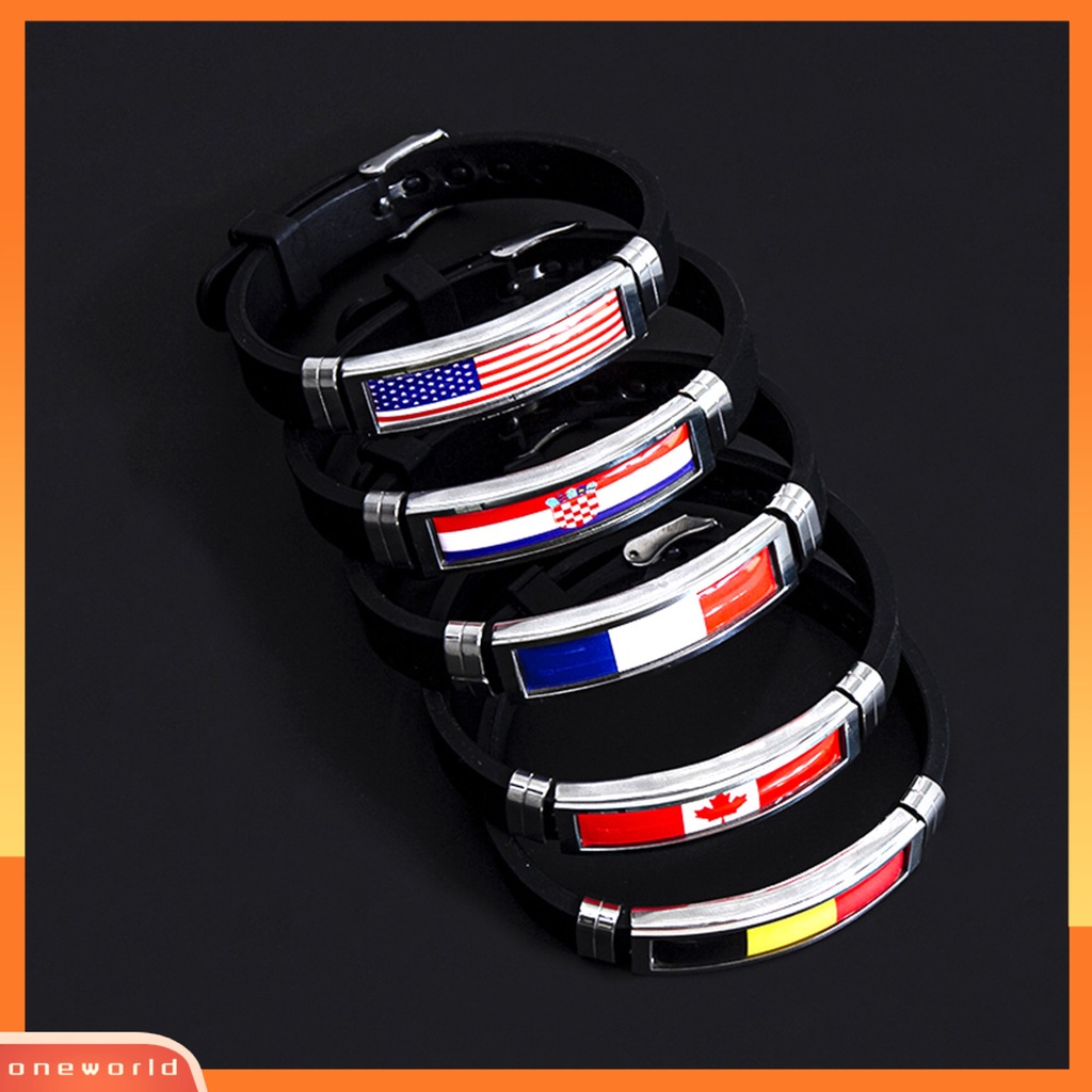 [EONE] Gelang Silikon Adjustable Geometris Patriotic Commemorative Nyaman Dekorasi Piala Dunia Stainless Steel Pria Wanita Bendera Gelang Fashion Perhiasan Untuk Pemandangan Permainan