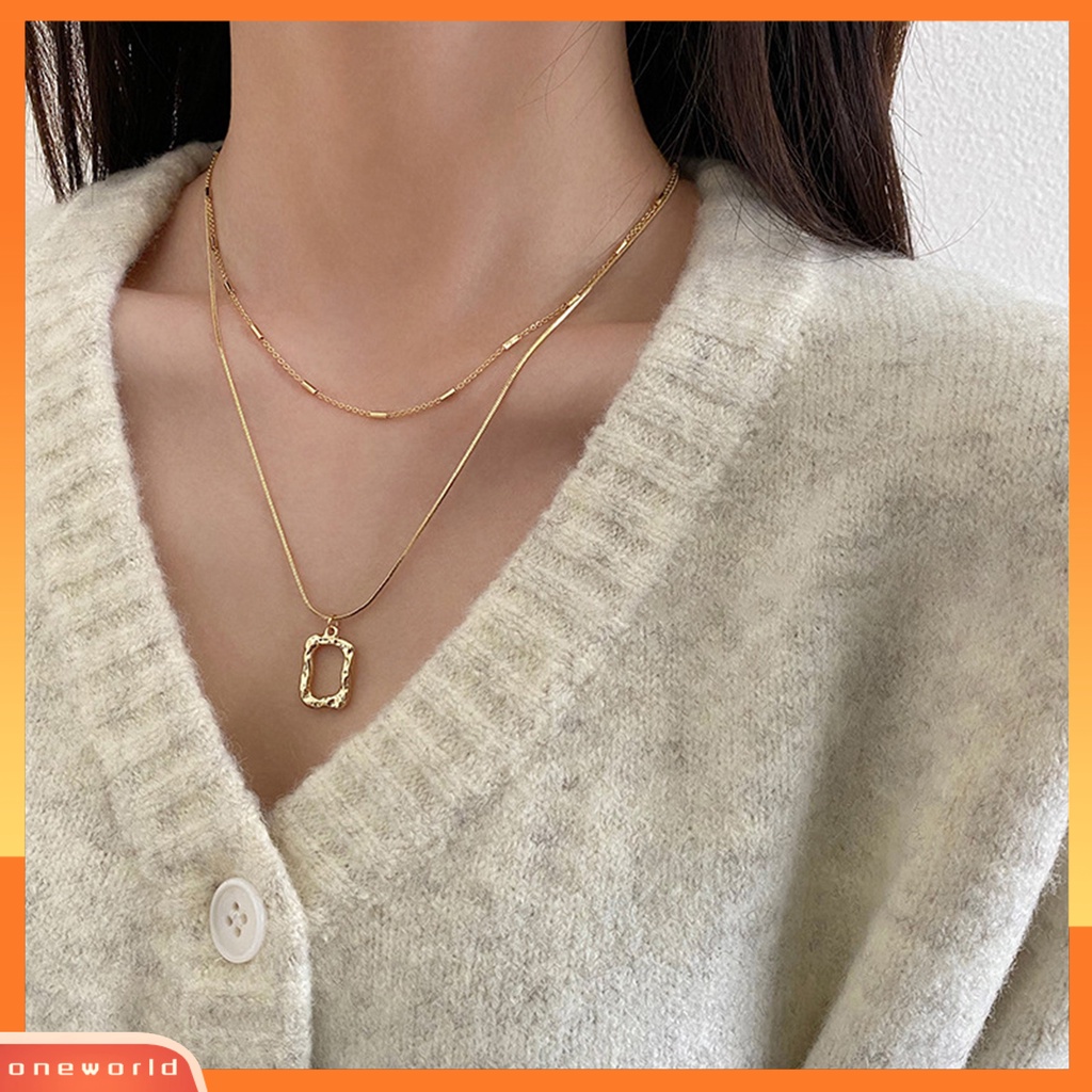 [EONE] Wanita Kalung Warna Solid Indah Pengerjaan Yang Baik Anggun Dekoratif Ringan Stainless Oblong Bentuk Liontin Tulang Selangka Kalung Hadiah Ulang Tahun