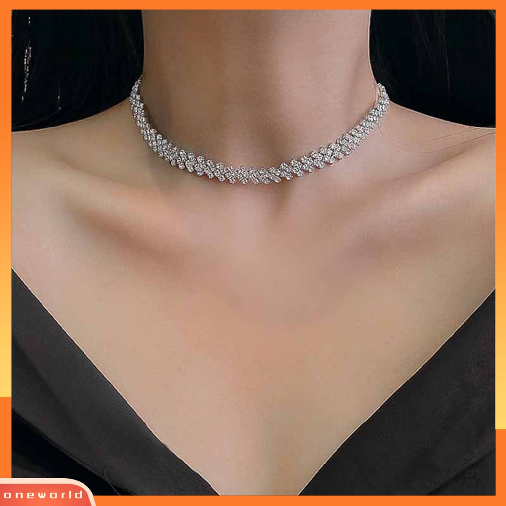 [EONE] Rantai Klavikula Geometris Electroplating Temperamen Adjustable Extension Chain Dekorasi Hadiah Wanita Penuh Berlian Imitasi Choker Kalung Fashion Perhiasan Untuk Perjamuan