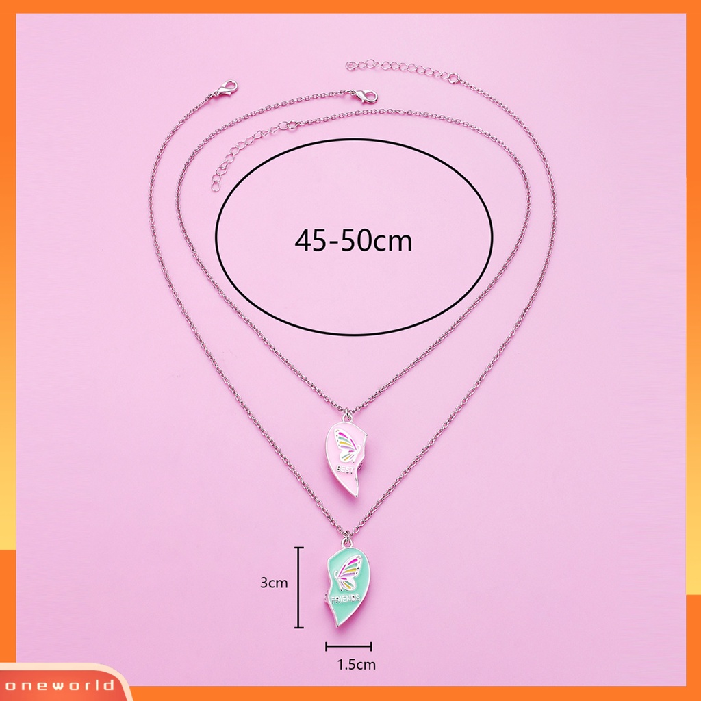 [EONE] 1pasang Wanita Kalung Sahabat Minyak-dripping Kupu-Kupu ic Rantai Ganda Splicing Cinta Hati Anak Klavikula Kalung Fashion Perhiasan