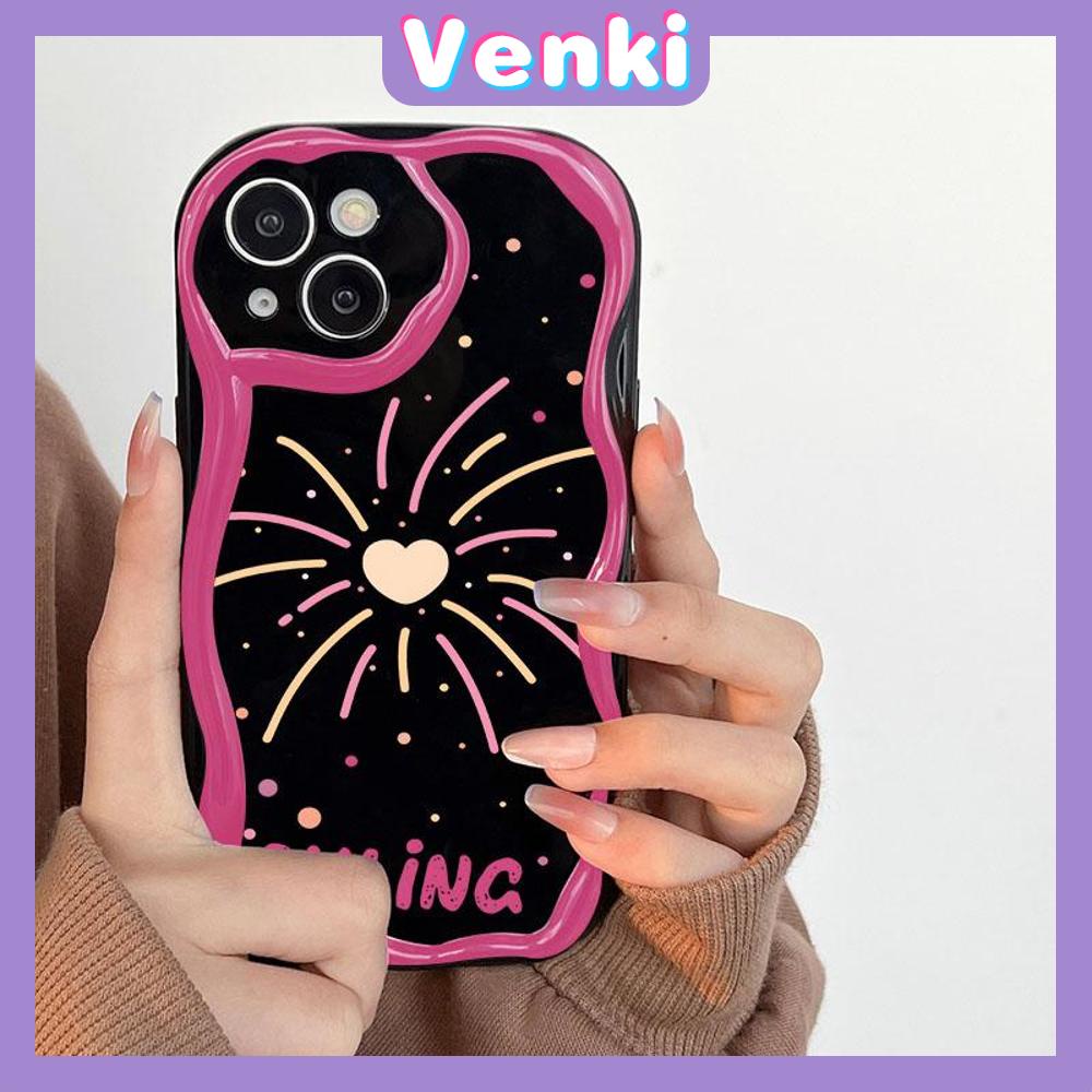 VENKI - For iPhone 11 iPhone Case 3D Curved Edge Wavy TPU Airbag Shockproof Camera Case Glossy Black Firework Compatible with iPhone 14 13 Pro max 12 Pro Max xr xs max 7Plus 8Plus