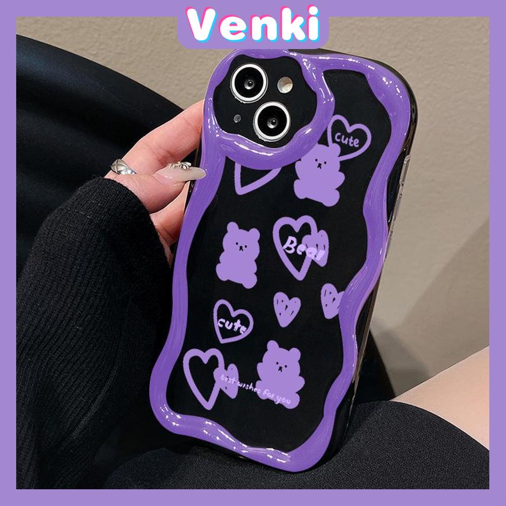 VENKI - For iPhone 11 iPhone Case 3D Curved Edge Wave Glossy Black TPU Airbag Shockproof Camera Cover Purple Bear Compatible with iPhone 14 13 Pro max 12 Pro Max xr xs max 7 8Plus