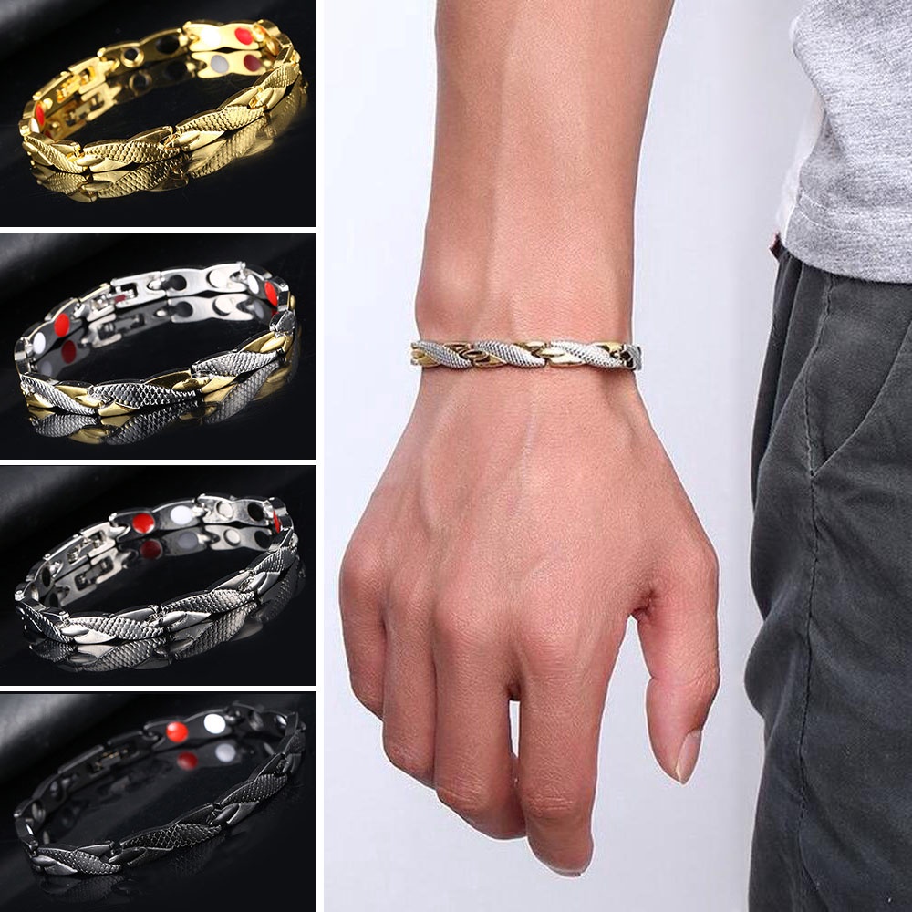 GELANG MAGNET ION NEGATIF BIO INFRARED KESEHATAN PRIA WANITA casual TITANIUM terapi luxuri anti kara