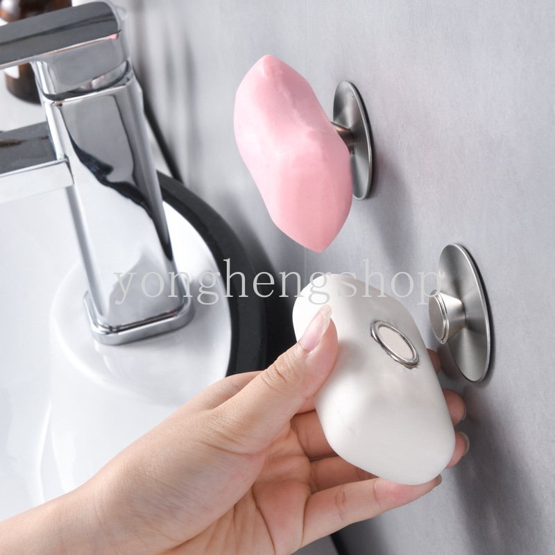 Kreatif Stainless Steel Magnetic Soap Holder Punch-Free Pengisap Sabun Gantung Dinding Penyimpanan Sabun Drain Rack Hooks Organizer Aksesoris Kamar Mandi