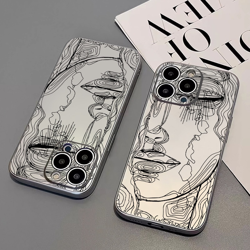 IPHONE Soft Electroplate Phone Case Kompatibel Untuk Iphone11 14 13 12 Pro XS Max XR X8+76S Plus Casing Mini Wajah Artistik TPU Silikon Shockproof Cover