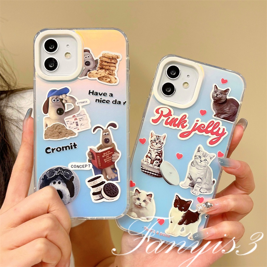 Compatible For IPhone 14 13 12 11 Pro Max X XR Xs Max 8 7 Plus SE 2020 Kompatibel Untuk Kucing Dan Anjing Biskuit IMD Laser Gradiasi Ponsel Case TPU Lembut Shockproof Cover Pelindung
