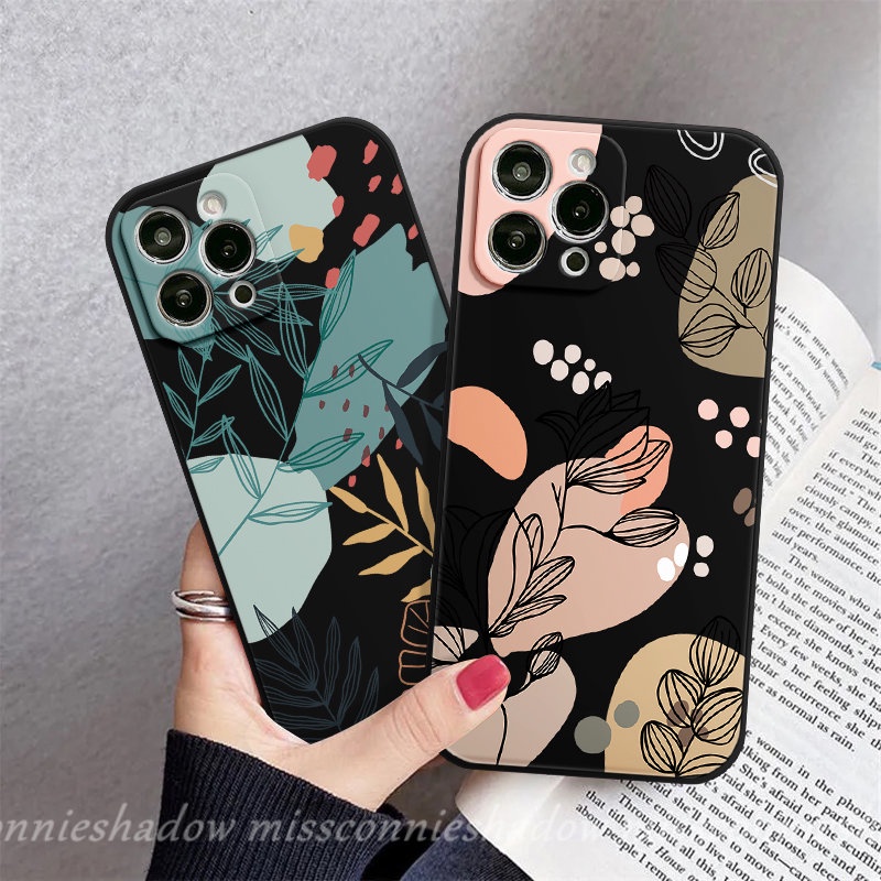 IPHONE Bunga Segar Leanves Case Kompatibel Untuk Iphone11 13 14 12 Pro Max6 7 6S 8plus XR X XS Max 7Plus SE 2020 Lembut Tepi Lurus Sisi Pola Floral Lembut Tpu Phone Cover