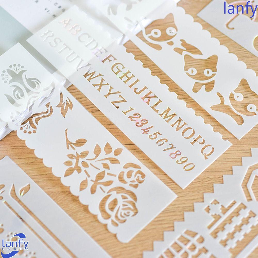 Lanfy Template Gambar 8Pcs/set Copy Siswa Stensil Scrapbooking Album Foto Hand Painted Letter Stencil