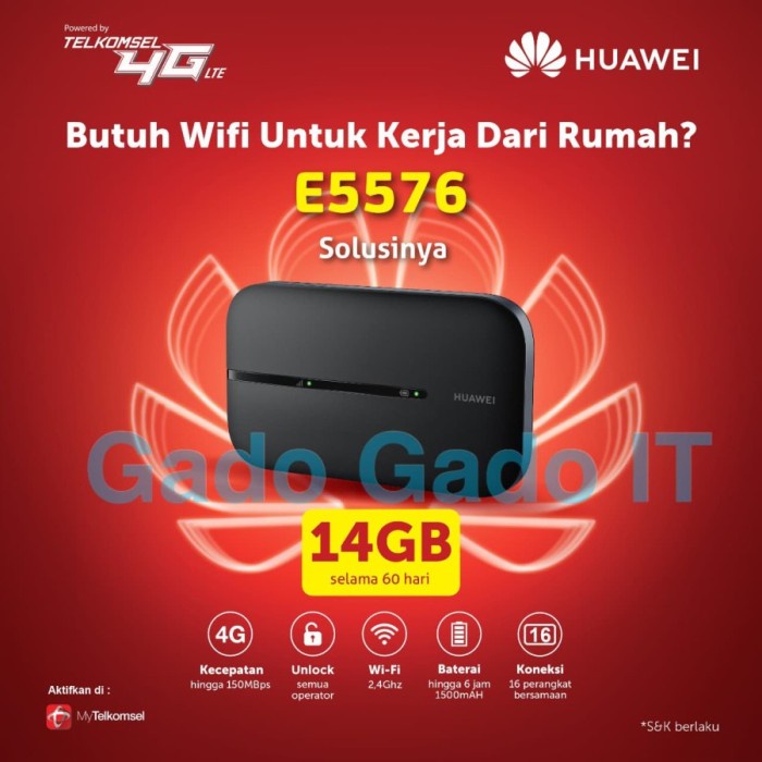 Mifi Router HUAWEI E5573 Speed 4G LTE JUMPER Bundling Telkomsel 14GB