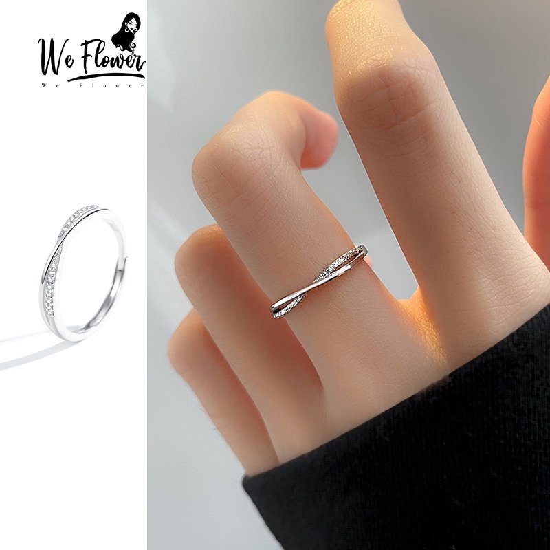 Kami Bunga Korea s925 Perak Bersinar Zirkon Cross Cincin Untuk Wanita Gadis ins Trendi Garis Geometris Rings Sederhana Fashion Jari Perhiasan Aksesoris