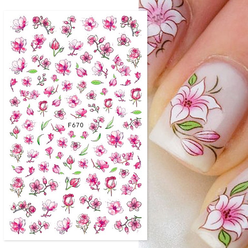 3d Nail Art Stiker Kupu-Kupu Mawar Daun Perekat Diri Stiker Manicure Dekorasi