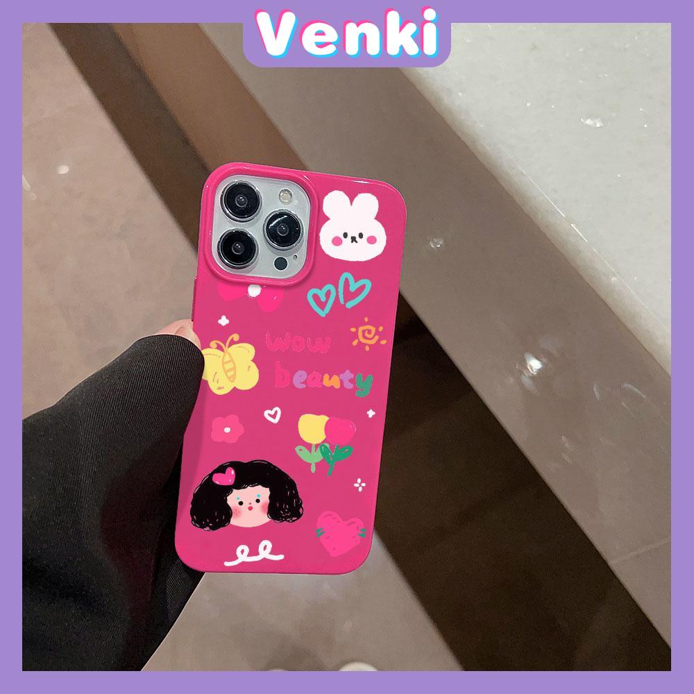 VENKI - For iPhone 11 iPhone Case Red Glossy TPU Soft Case Shockproof Protection Camera Cute Curly Hair Girl Compatible with iPhone 14 13 Pro max 12 Pro Max xr xs max 7Plus 8Plus