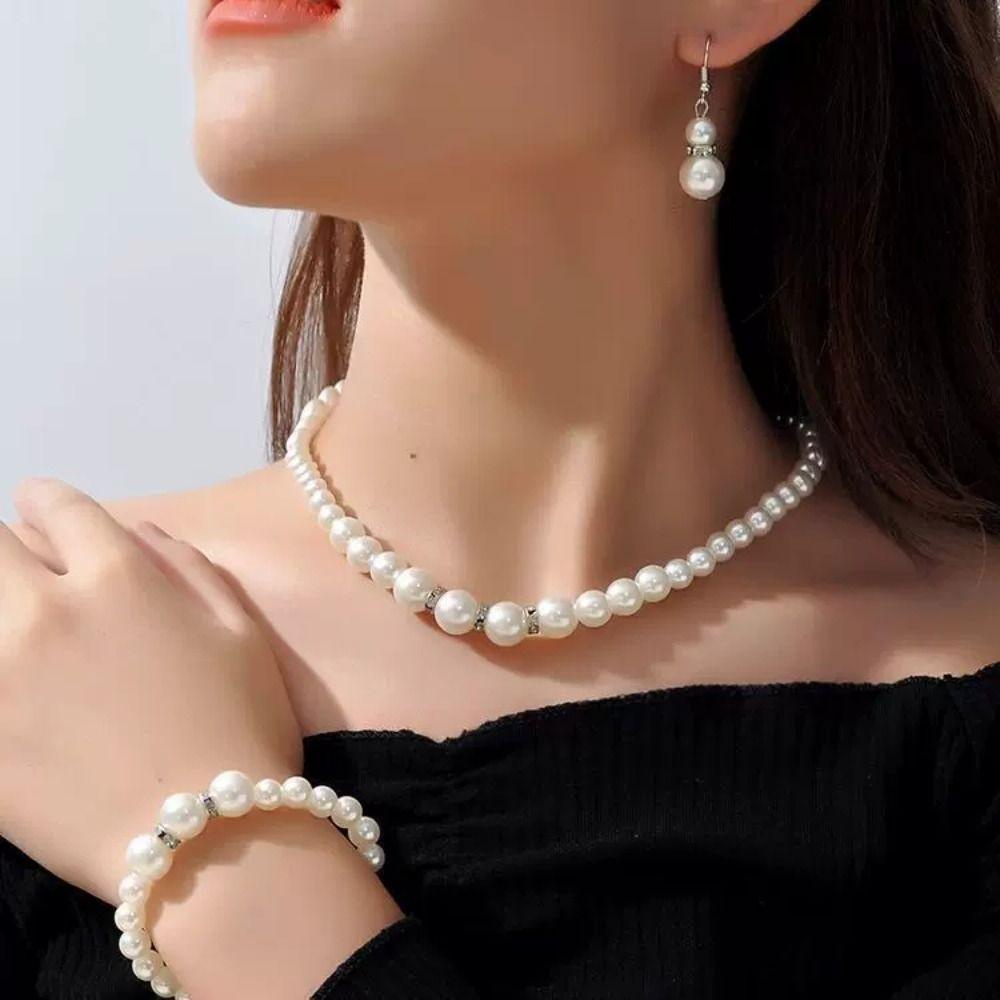 Mxbeauty Ladies Set Perhiasan Elegan Retro Cincin Mutiara Imitasi Anniversary Ulang Tahun Wanita Perhiasan Aksesoris