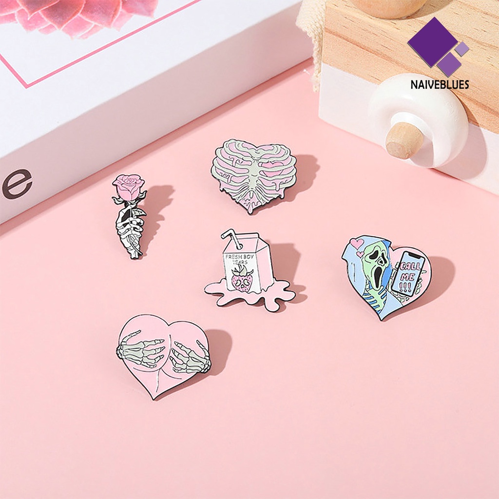 &lt; Naiveblues &gt; Kartun Bros DIY Enamel Kepribadian Multi-Gaya Paduan Solid Kerangka Mawar Lapel Fashion Perhiasan