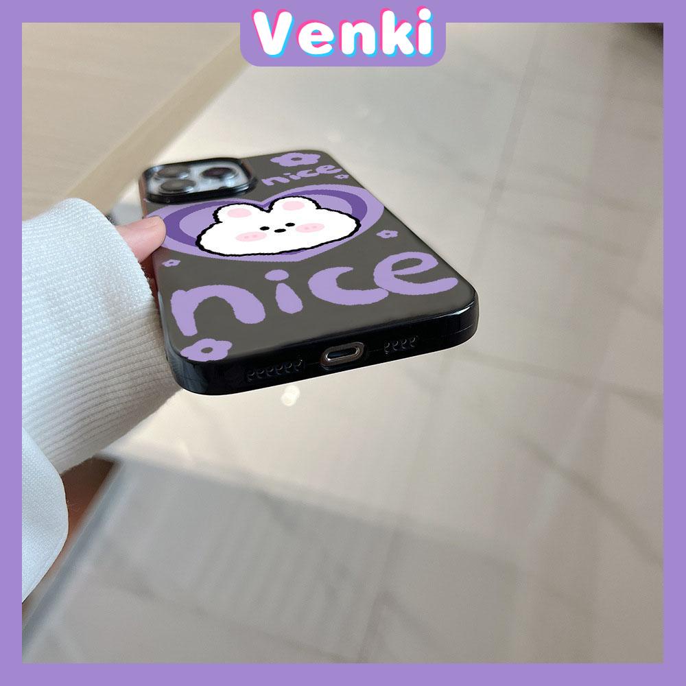 VENKI - For iPhone 11 Phone Case Black Glossy TPU Soft Case Shockproof Protection Camera Cute Purple Love Rabbit Compatible with iPhone 14 13 Pro max 12 Pro Max xr xs max 7 8 Plus