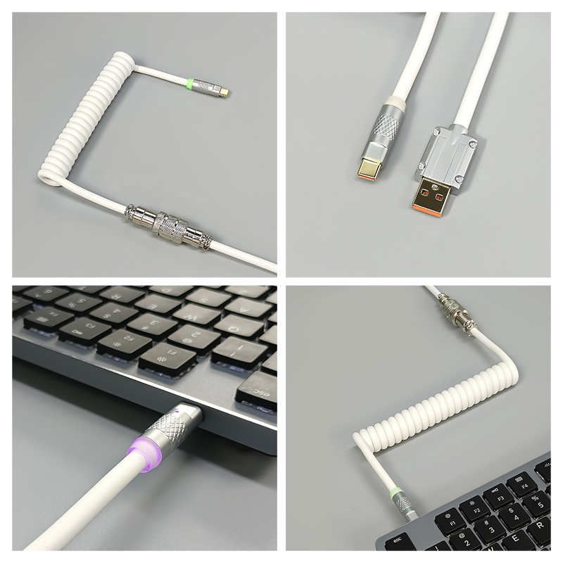 Kabel Lilit Keyboard Mekanik Kawat Tipe C Kabel USB Custom Gaming Coiled Aviator Komputer Aviation Connector Kabel Cas