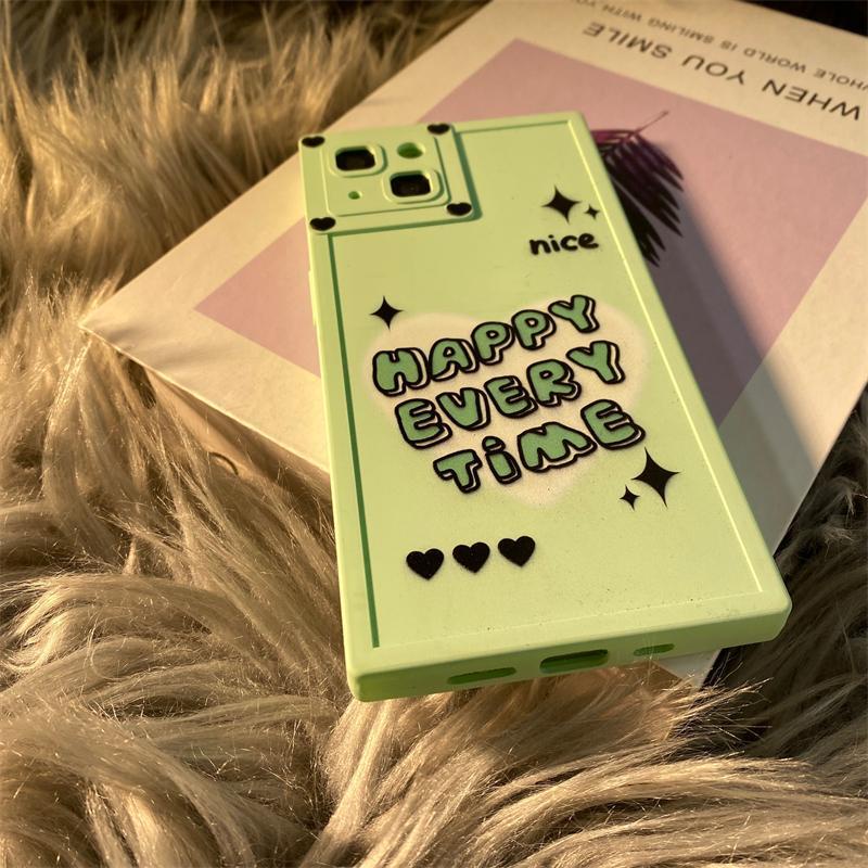 IPHONE Casing Ponsel Desain Tepi Sudut Kanan Persegi Hijau Segar Kecil Kompatibel Dengan Iphone12 13 14 11 Pro Max X Xs Max Xr Vcxdc