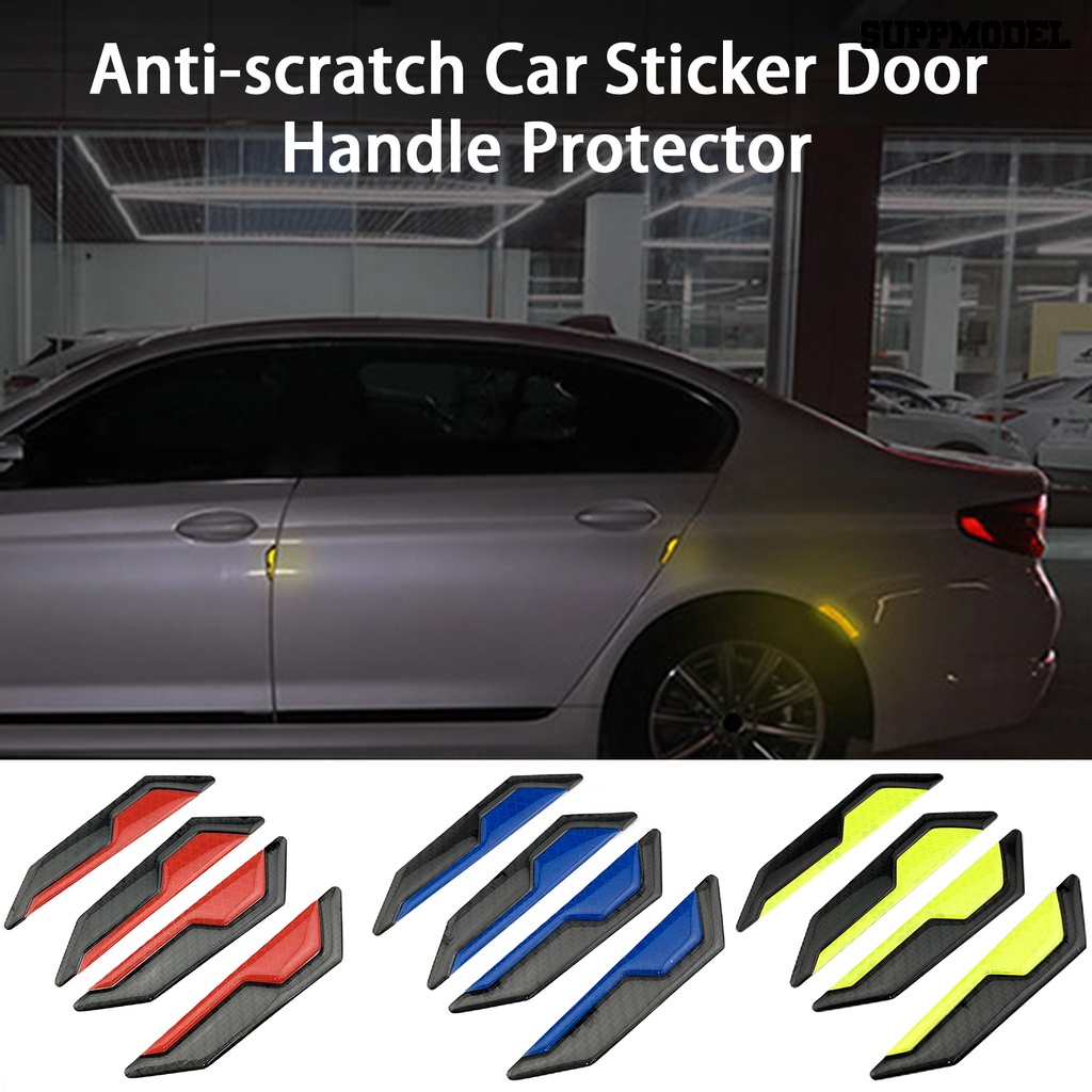 [SM Auto] 4Pcs Auto Reflektor Decals Tahan Gores Tahan Air Removable Serat Karbon Stiker Pelindung Peringatan Universal Anti-Tabrakan Strip Reflektif Aksesoris Mobil