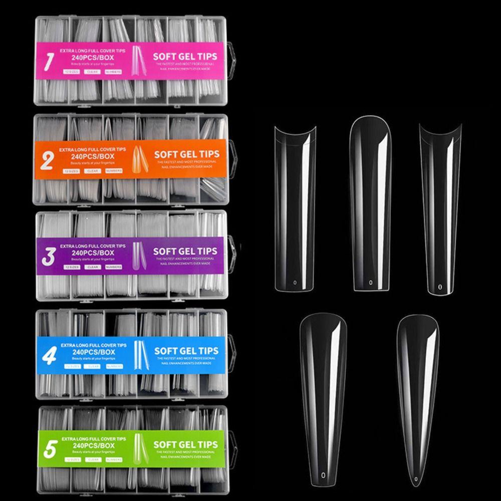 Needway   Extra Long Full Cover Tips Tambalan Paku Pipa Overlength 240pcs /Box Full Cover Nail Art Tips